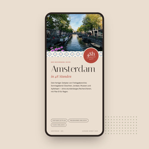 Cover des Reiseguides „Amsterdam in 48 Stunden“ im Handyformat