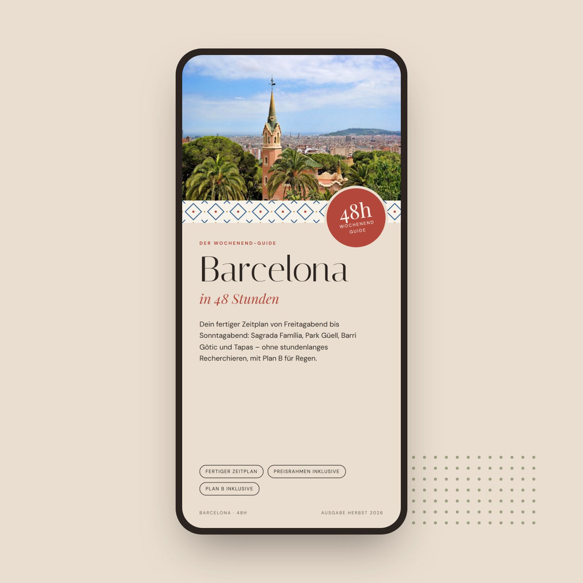 Cover des Reiseguides „Barcelona in 48 Stunden“ im Handyformat