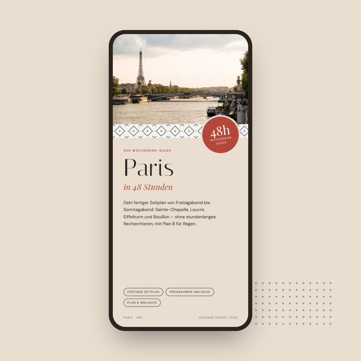 Cover des Reiseguides „Paris in 48 Stunden“ im Handyformat
