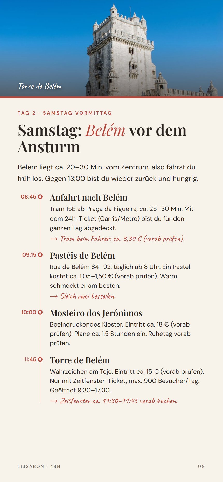 Tagesplan Samstagvormittag in Belém mit Zeitleiste