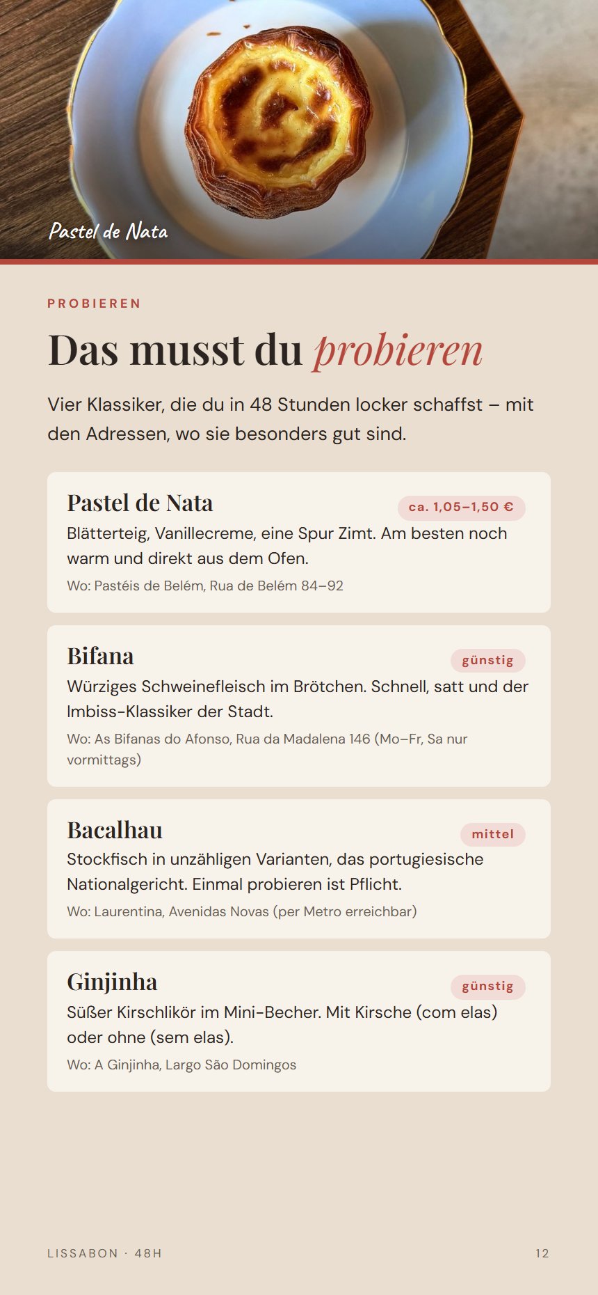 Seite mit Gerichten, die man probieren sollte